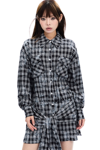 Plaid Long Sleeve Shirt Dress