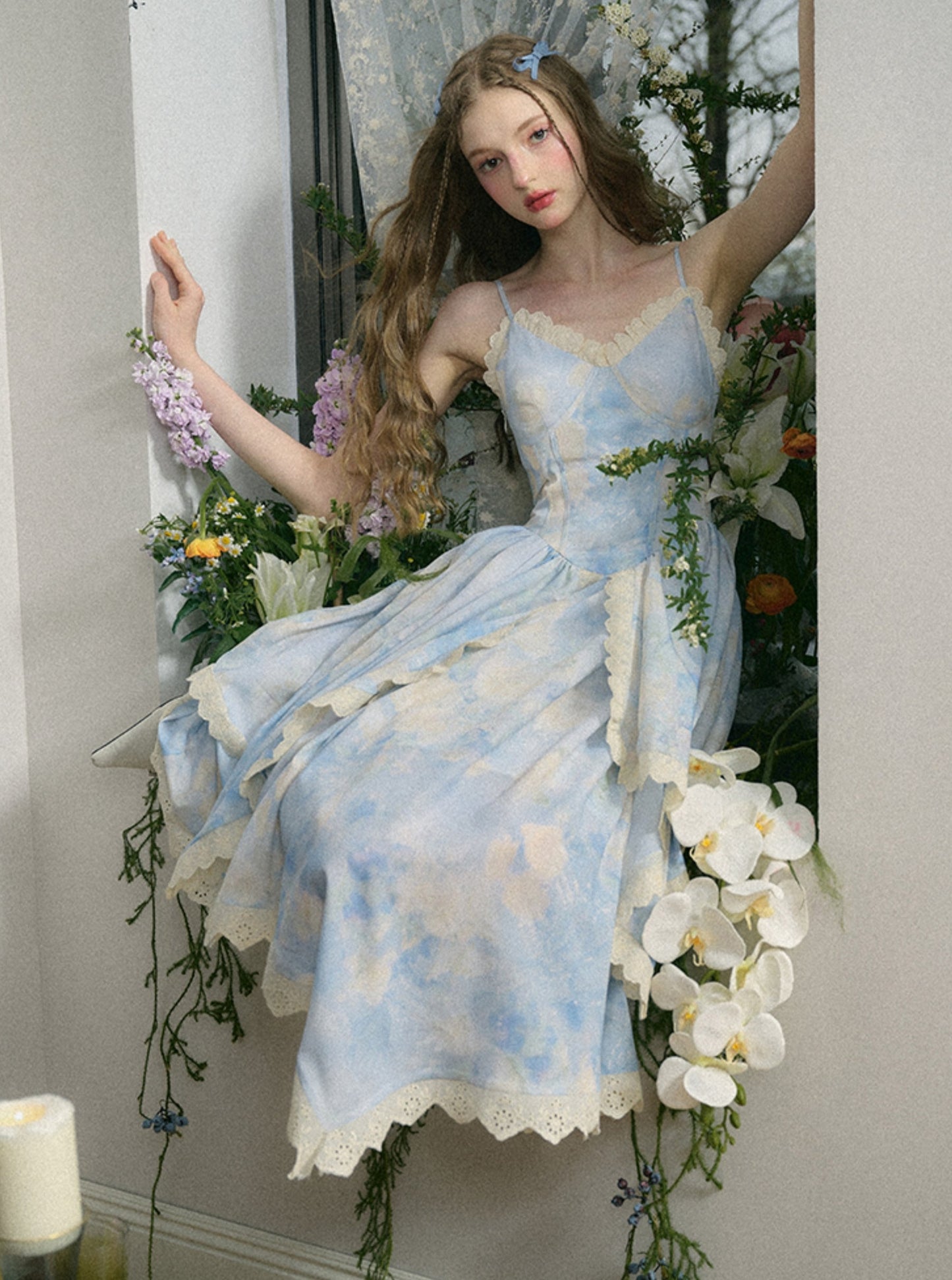 Oil Painting Floral French Slip Dress