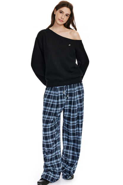 Checked Loose Wide-Leg Pants