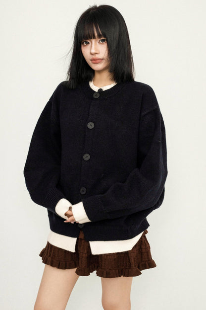 Contrast Round Neck Cardigan