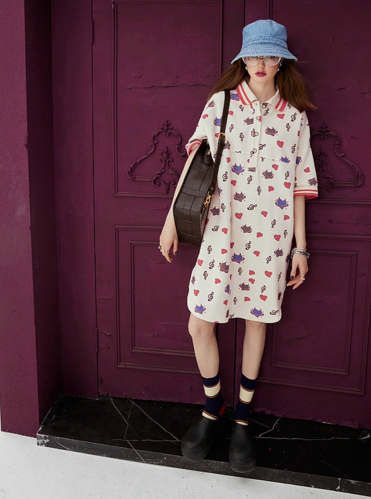 Polo Neck Print T-Shirt Dress