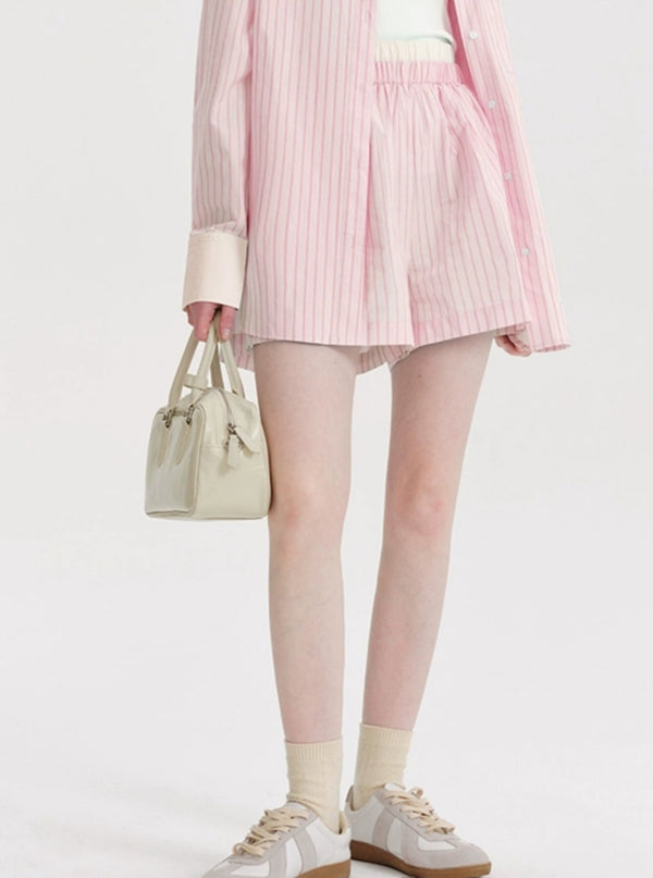 Blue Shirt Casual Shorts Set-Up