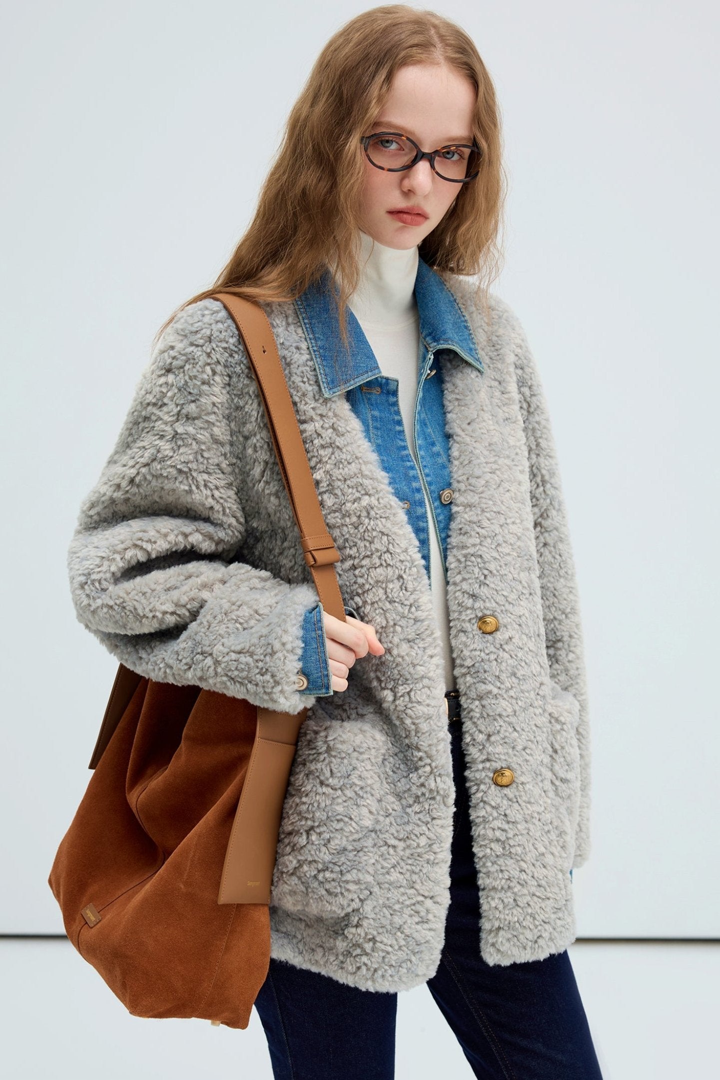 Lamb's Wool Suede Denim Coat