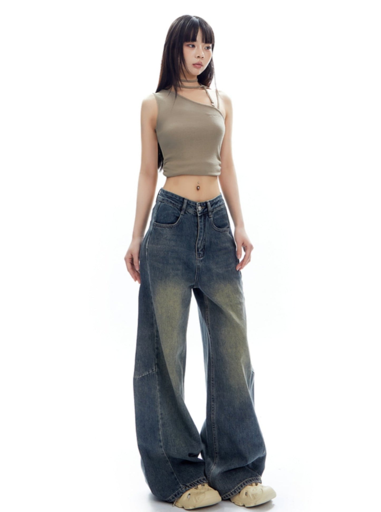 Amerikanische Retro Distressed Straight Denim-Hose