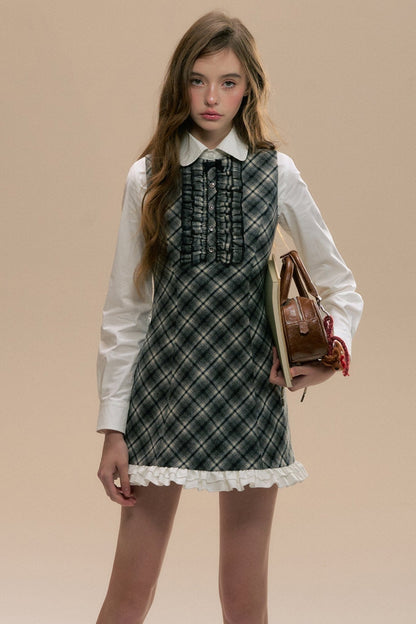 Woolen Fungus Lace Doll Collar Vest Dress