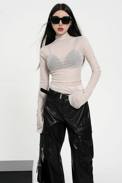 Transparent High Neck Sexy Long-Sleeve Top