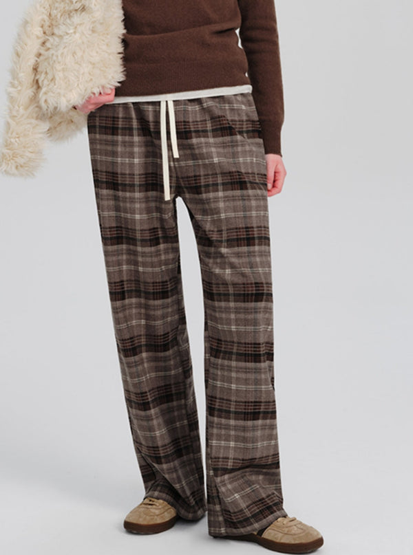 Retro draped plaid mopping pants