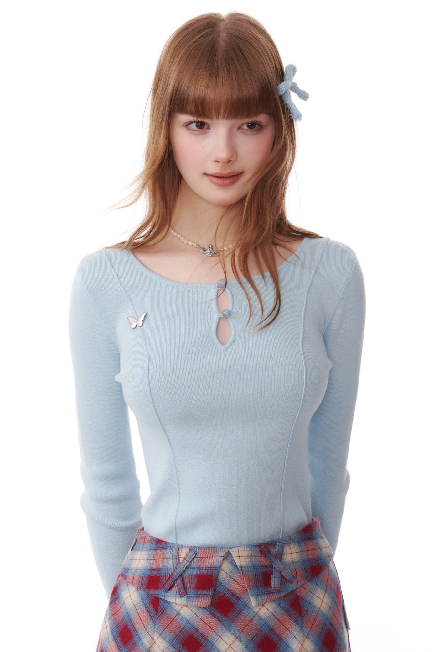 Retro Metal Butterfly Slim Knitted Top