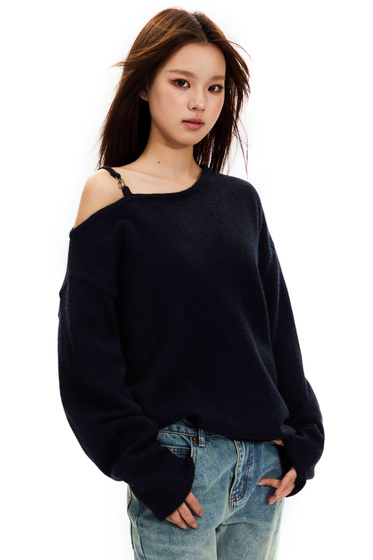 Slouchy Knitted Off-Shoulder Top