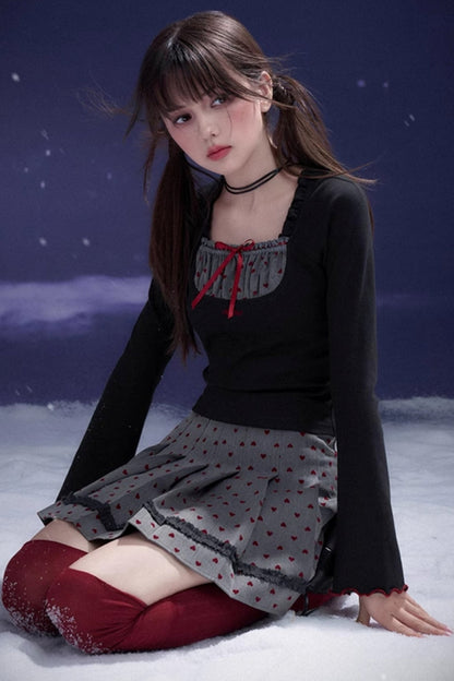 Red Flocked Sweetheart Skirt