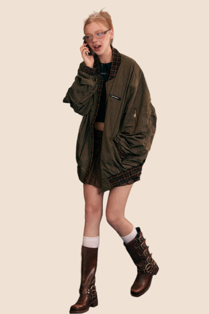 Retro Army Green Bomber Jacket