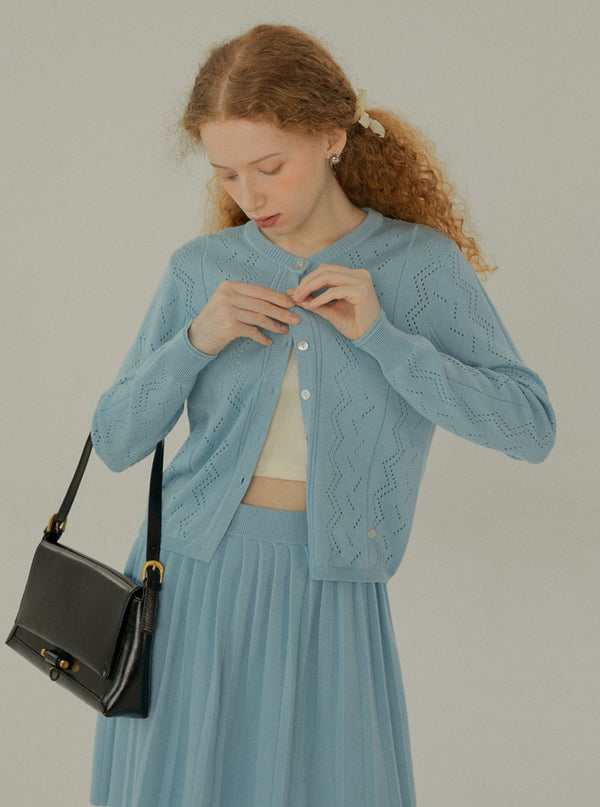 Hollow Knit Cardigan Set-Up