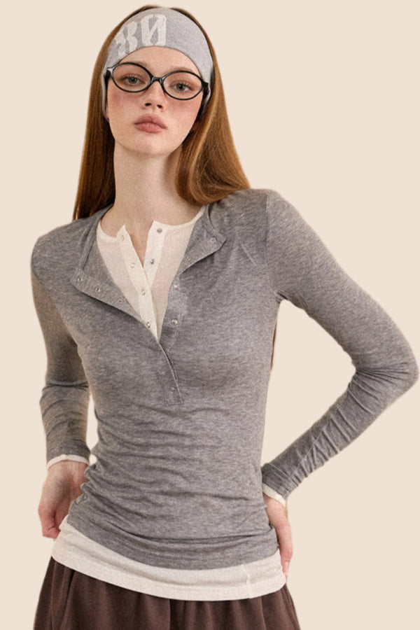 대조 롱 슬리브 니트 탑 