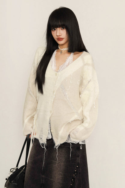 Stitching Design Loose Cardigan Sweater