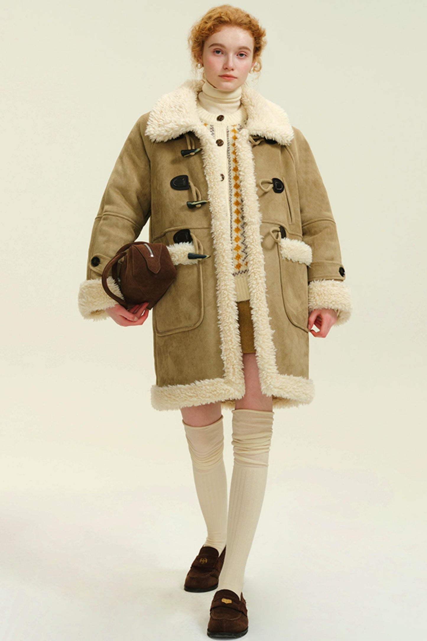 French Horn Button Fur Jacket