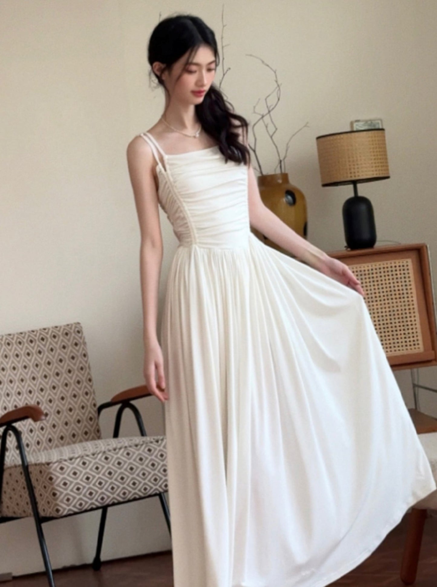 High-Waisted Pleated Long Dress