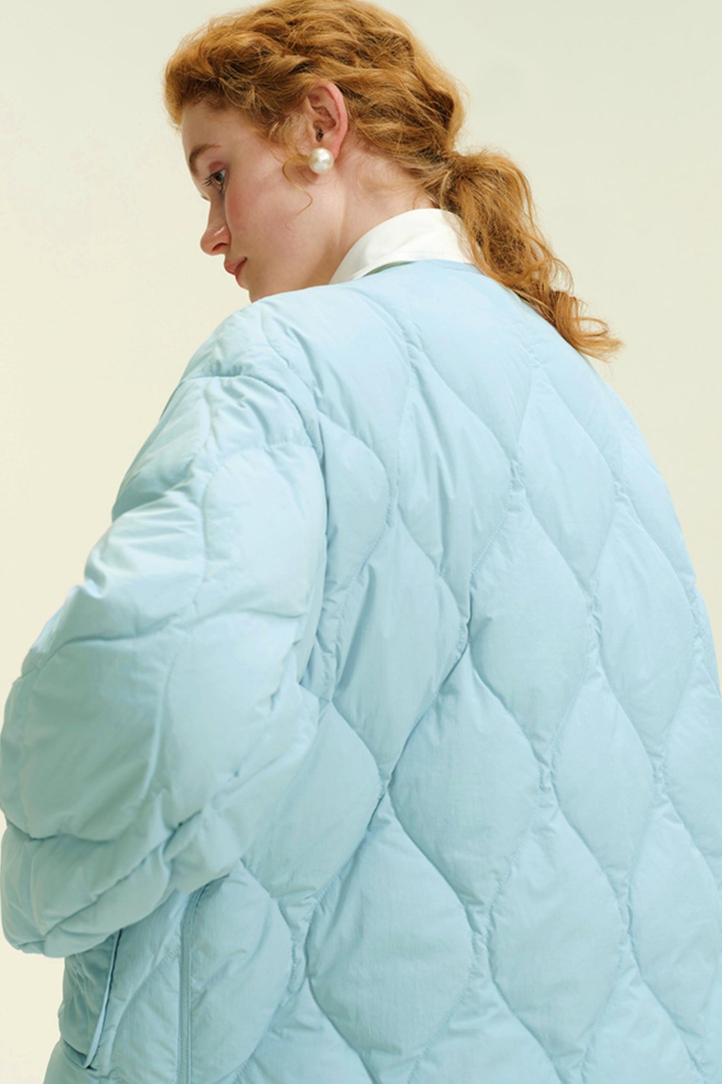 Blue Fungus Trimmed Short Down Jacket