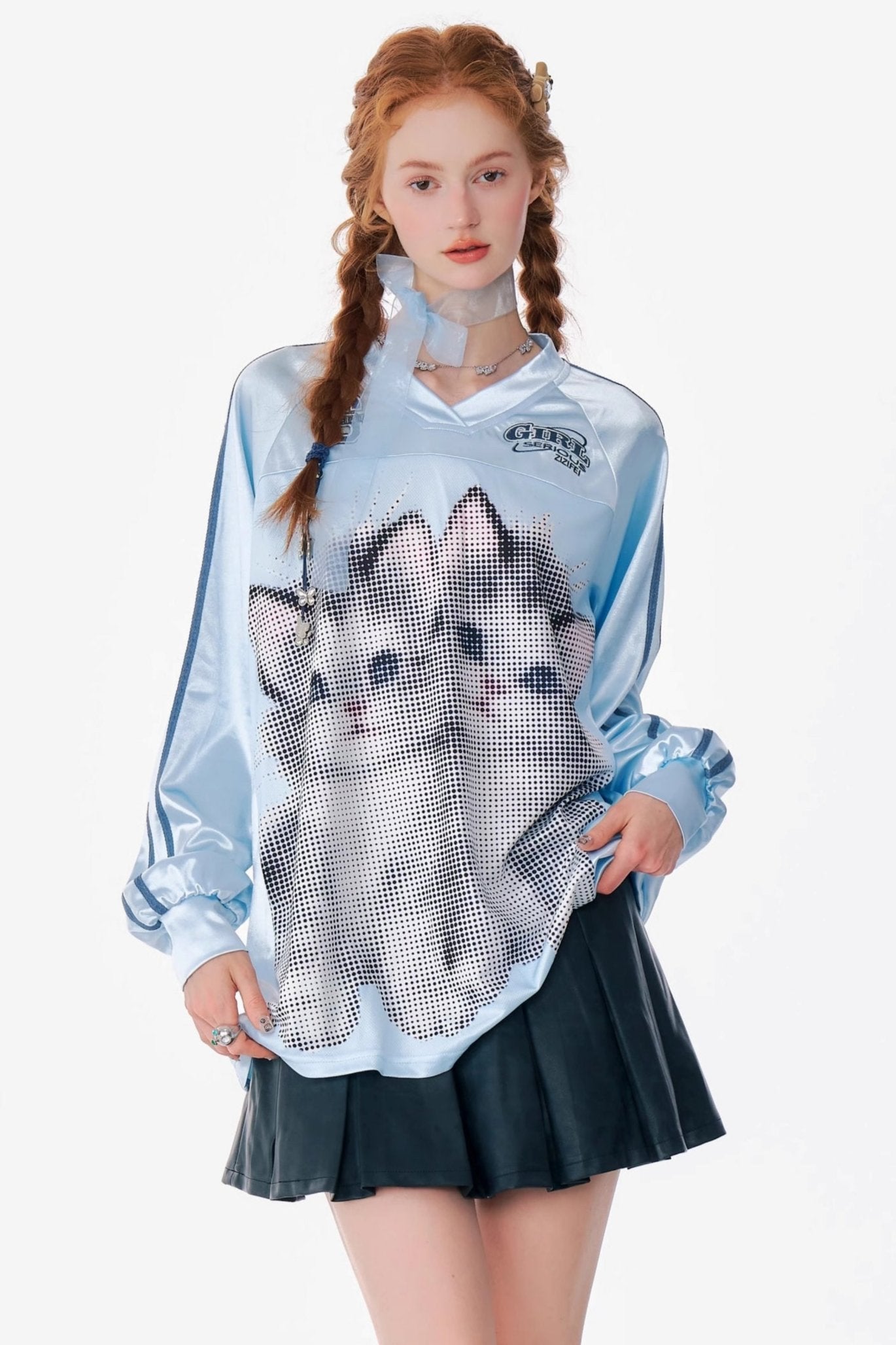 Retro Cat Print Sports Sweatshirt