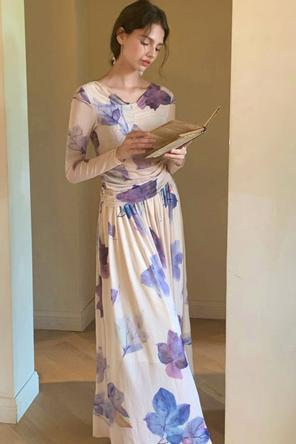 [9.19 New at 8 p.m.] Purple Mandarin Maple Leaf Chinese Restaurant French elegance suit long skirt two-piece set