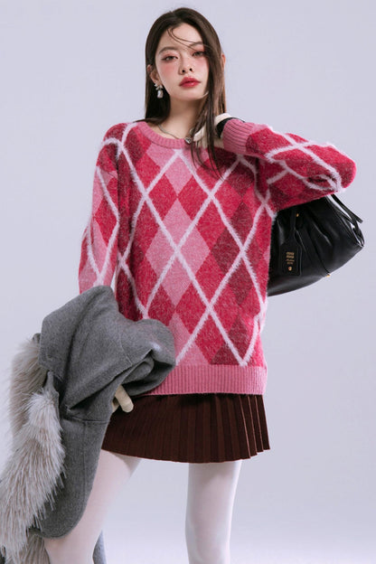 Cranberry Red Quilted Wool Sweater