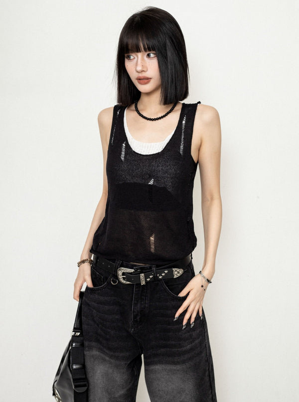 Korean Knitted Two-Piece Camisole Top