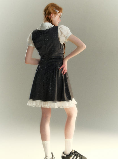 French Sleeveless Check Dress