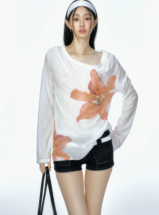 Blumendruck Sommer T-Shirt mit langen Ärmeln