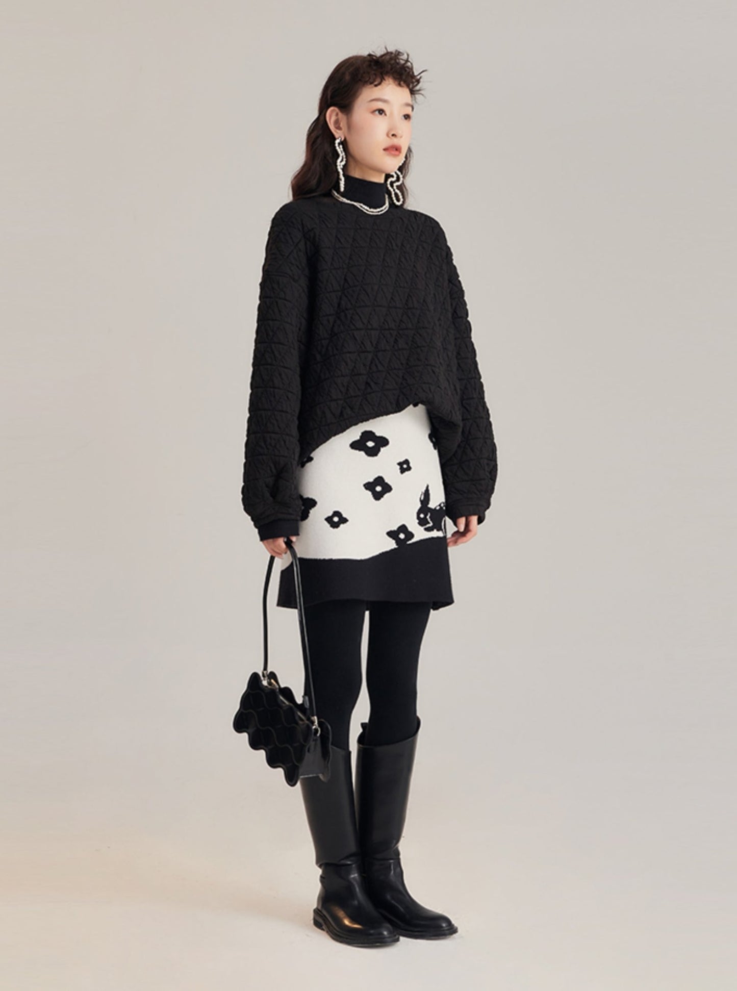 jacquard wool rabbit retro A-line skirt