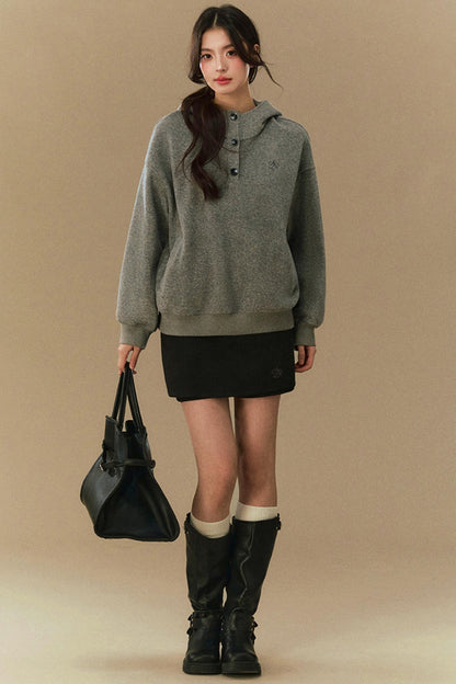 Loose Hooded Pullover Sweater 