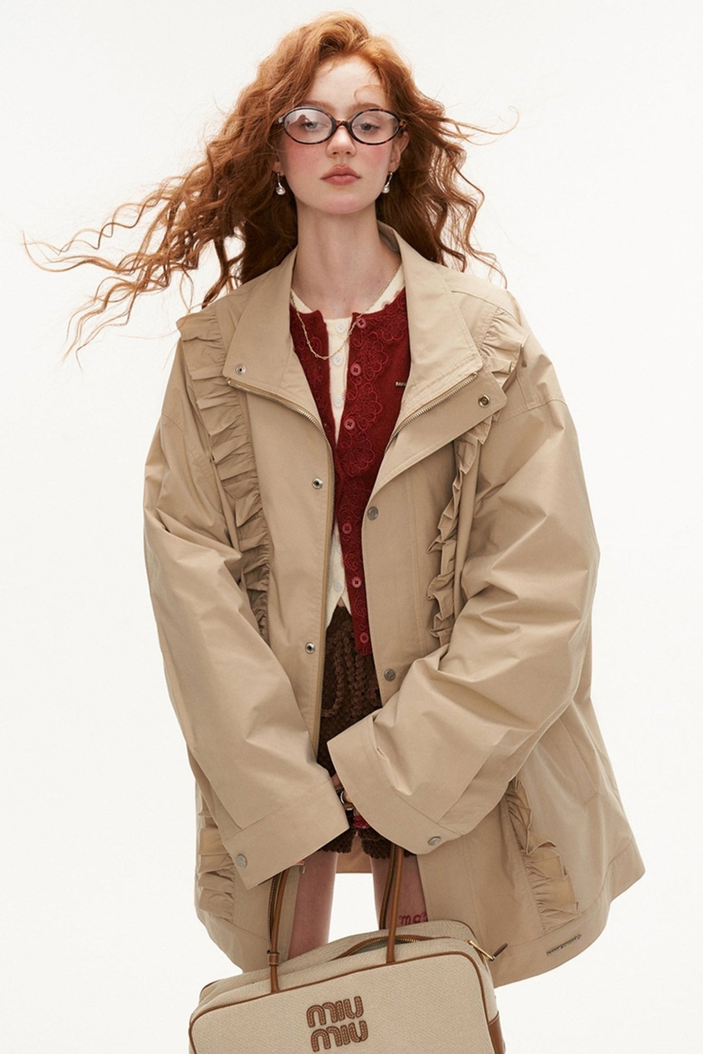 KHAKI FUNGUS EDGE TRENCH COAT