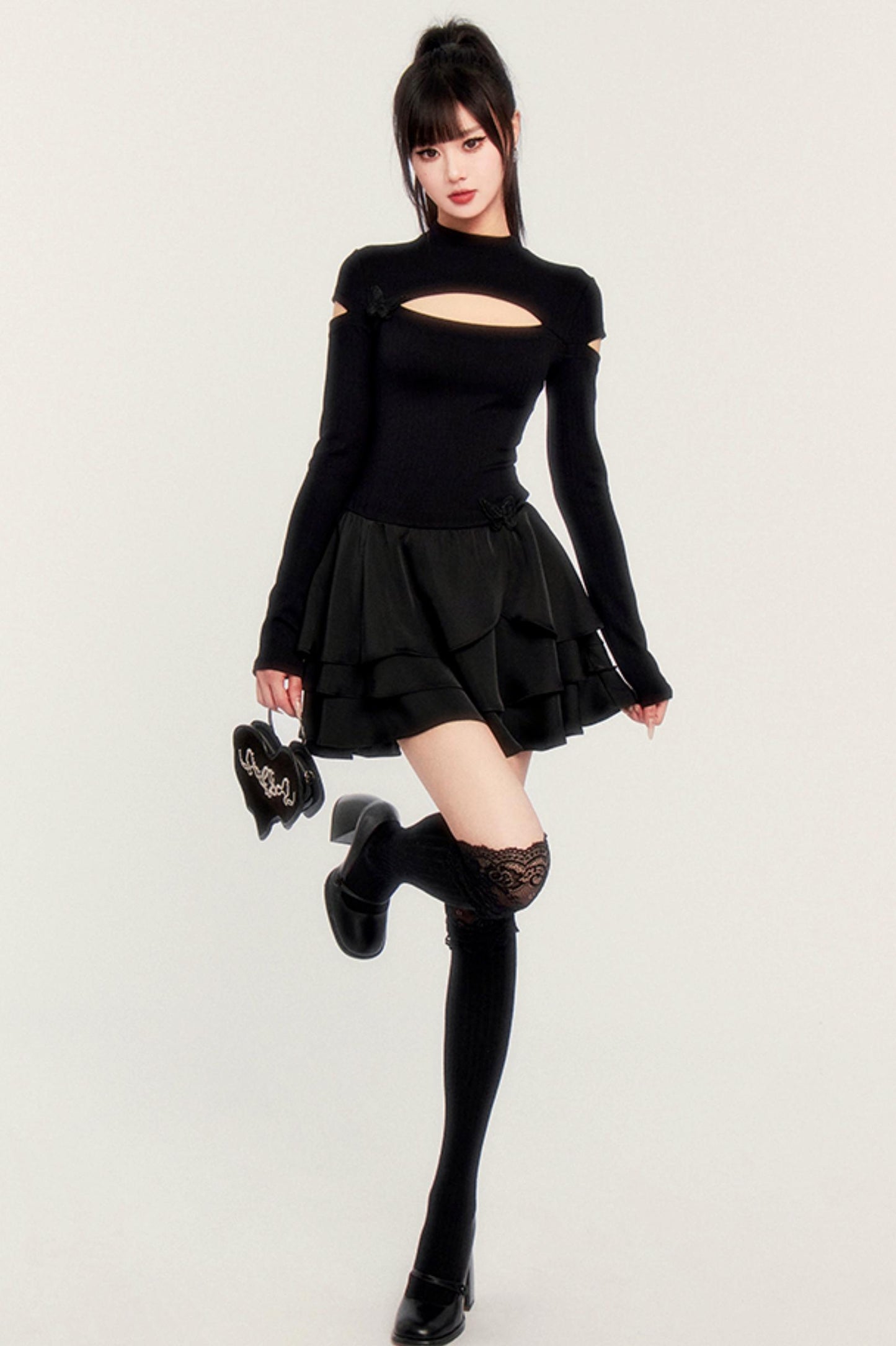 Satin Butterfly Puff Knitted Dress