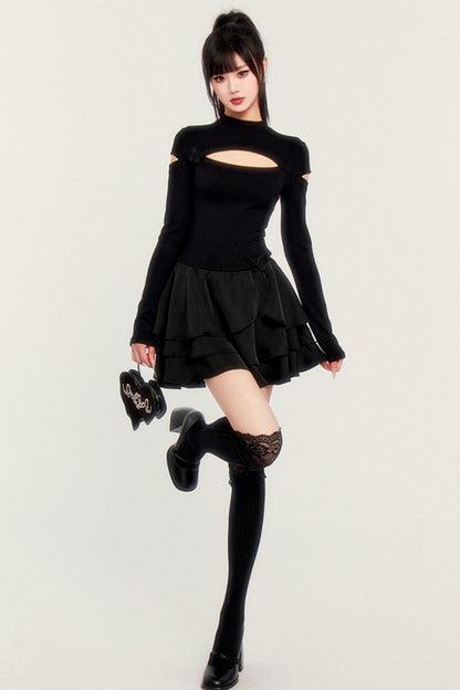 Satin Butterfly Puff Knitted Dress