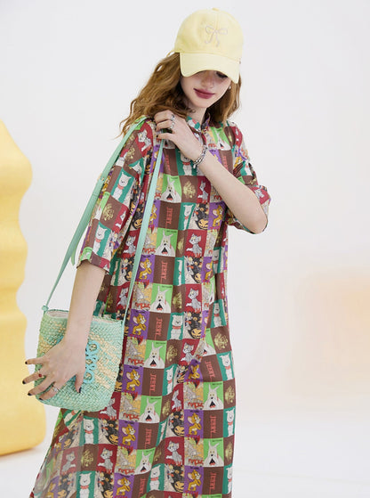 All-Print-Kleid im chinesischen Stil