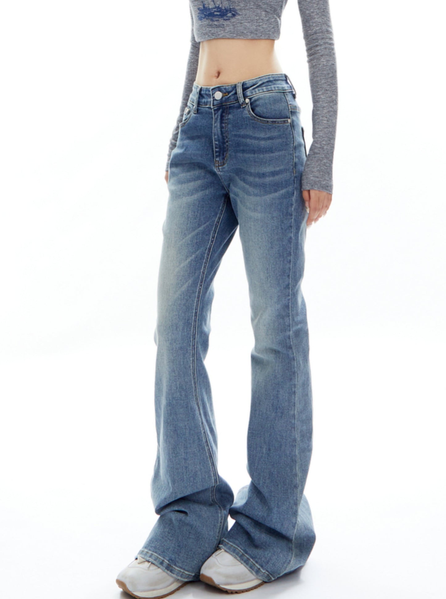 Gewaschene schmale Bootcut-Stretch-Hose