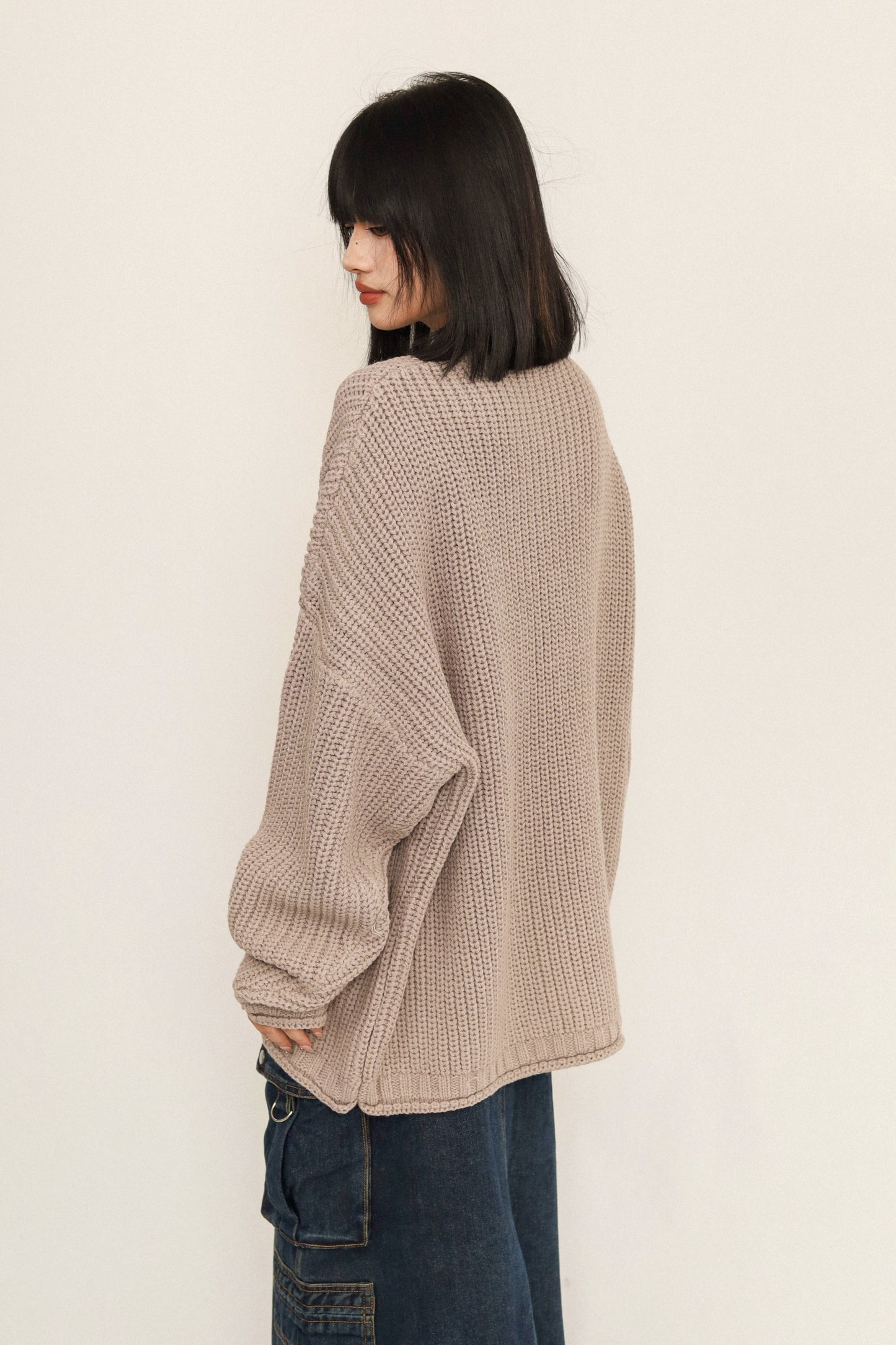 Slouchy Wool Knit Crew Neck Sweater