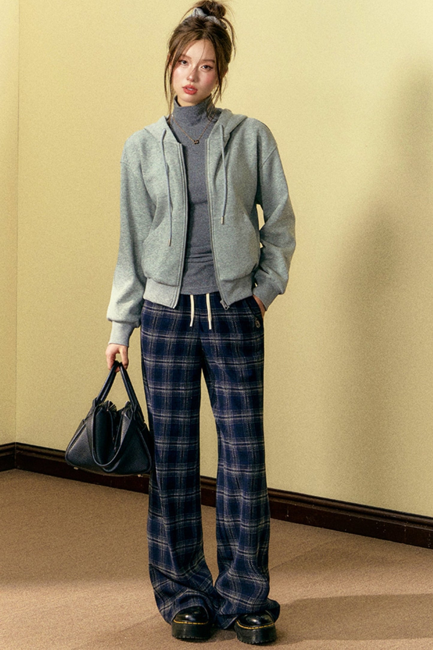 Check Wide-Leg Commuter Slacks