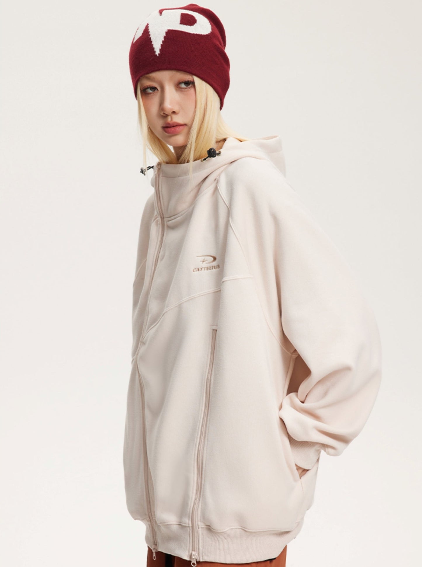 Double Zipper Hooded Sweatshirt Coat