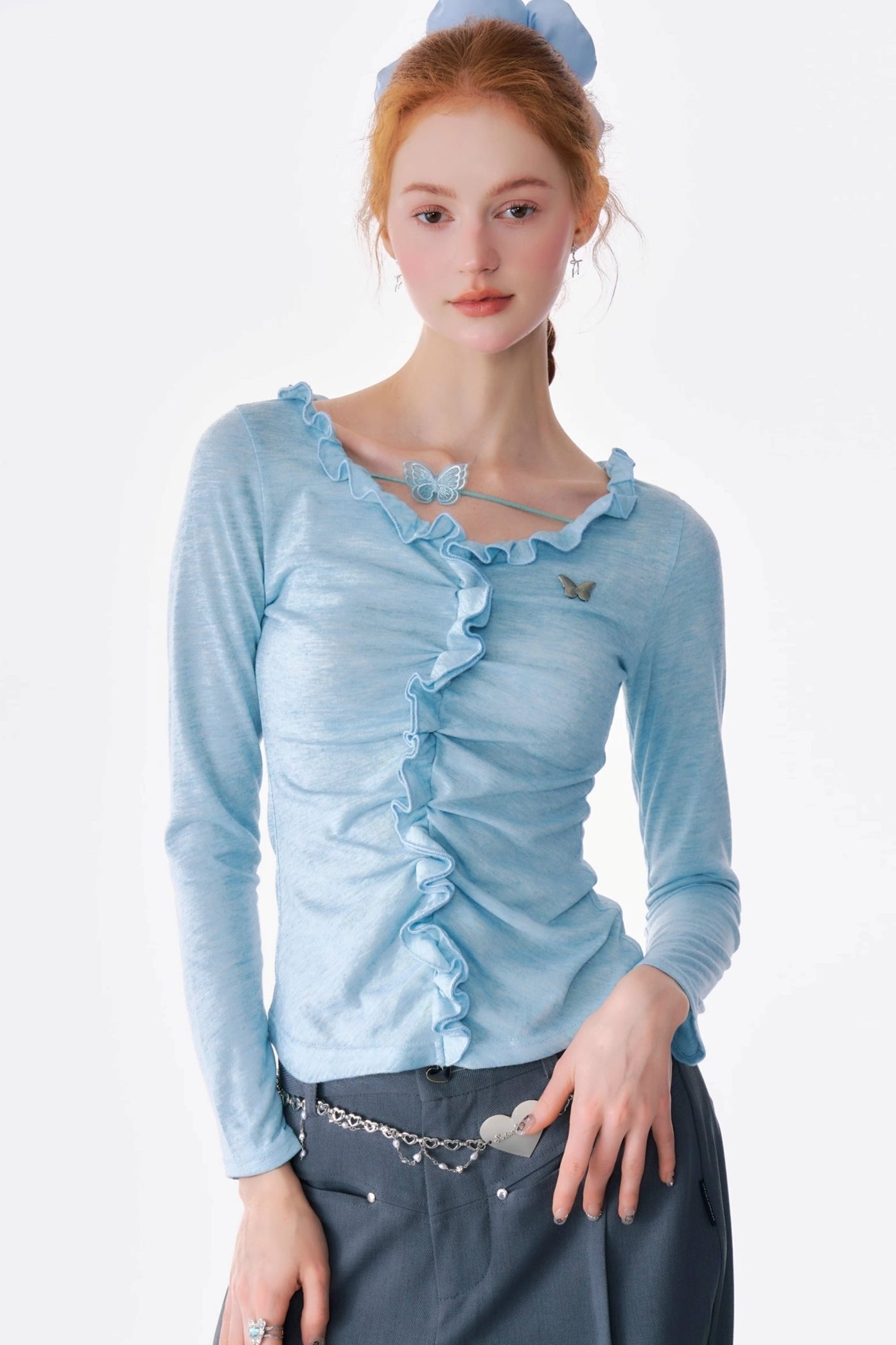 Butterfly Lace Slim Long Sleeve Top