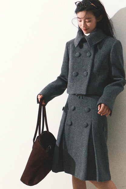 Wool Tweed Jacket Skirt Set-Up