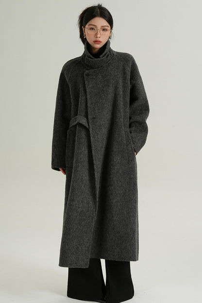 Long Turtleneck Tweed Coat