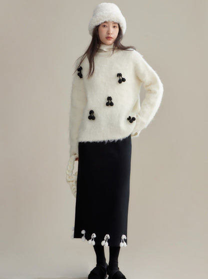 cherry shallow black knitted skirt