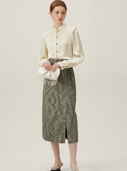 Chinese Light National Style A-Line Skirt