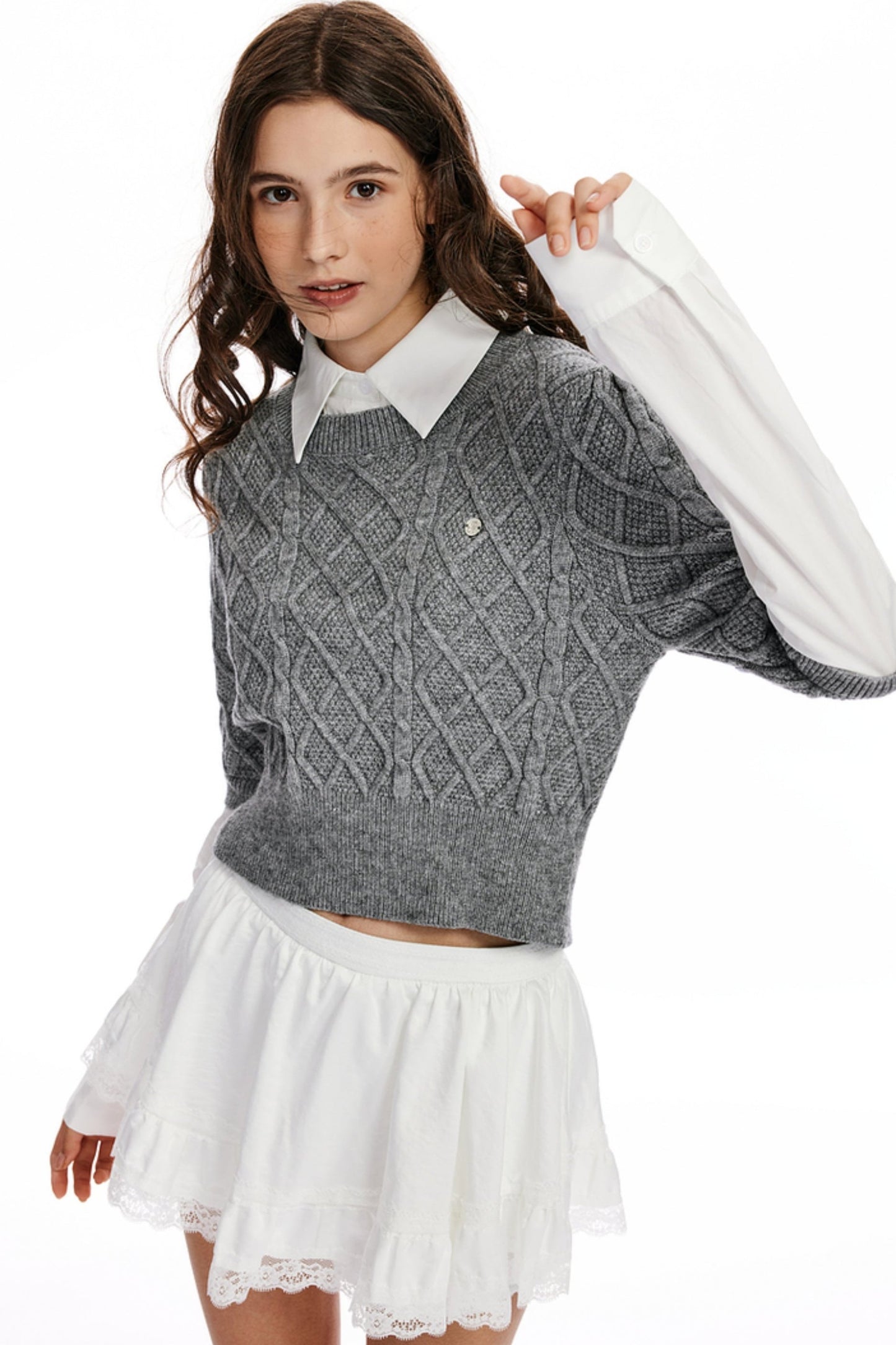 Shirt Collar Stitched Knit Sweater