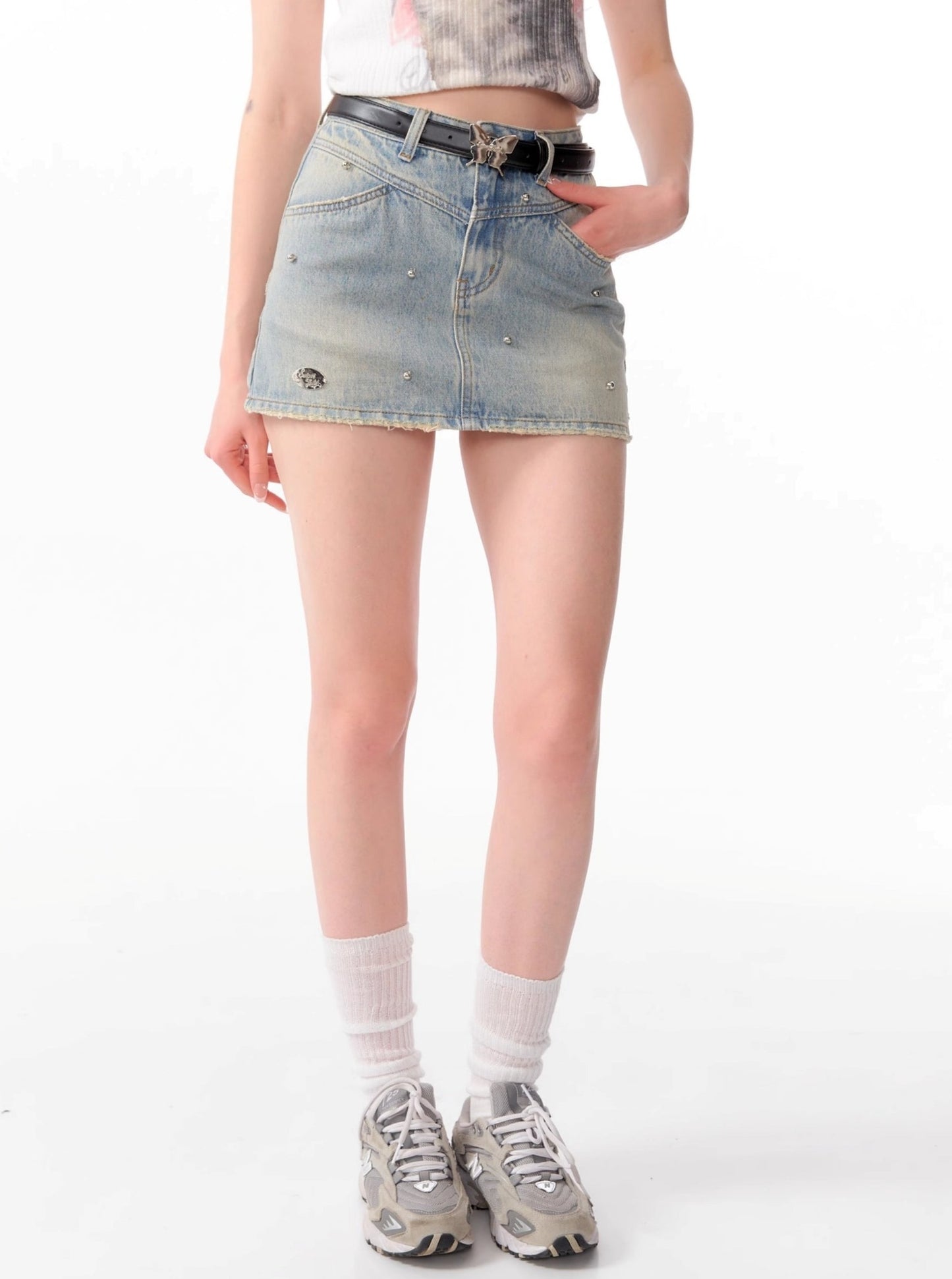 Thin High-Waisted Denim Skirt