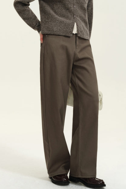 Brown High-Waisted Straight Casual Pants