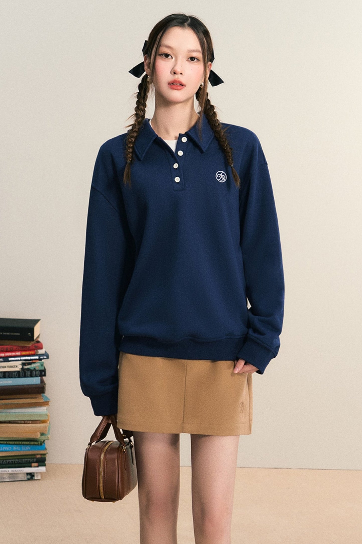 Polo Neck Loose Sweatshirt