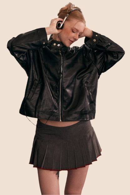 Retro Biker Pu Leather Coat