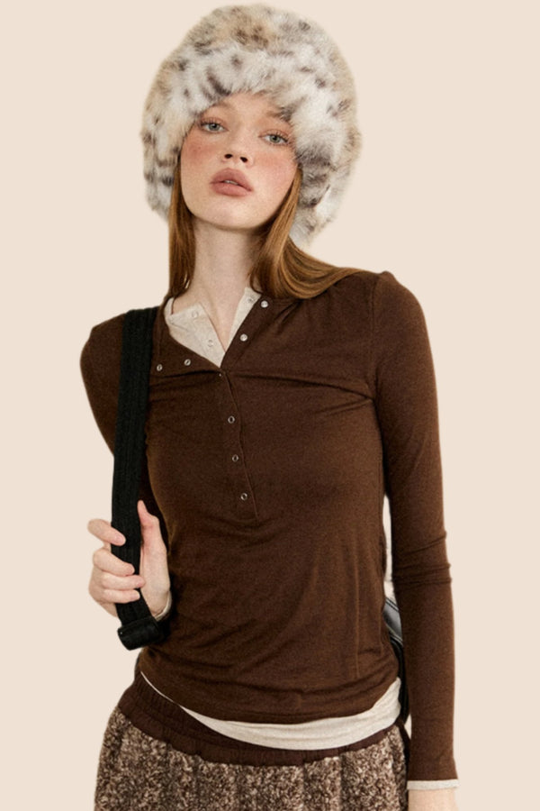 대조 롱 슬리브 니트 탑 