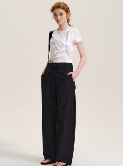 Black Drape Straight Leg Casual Pants