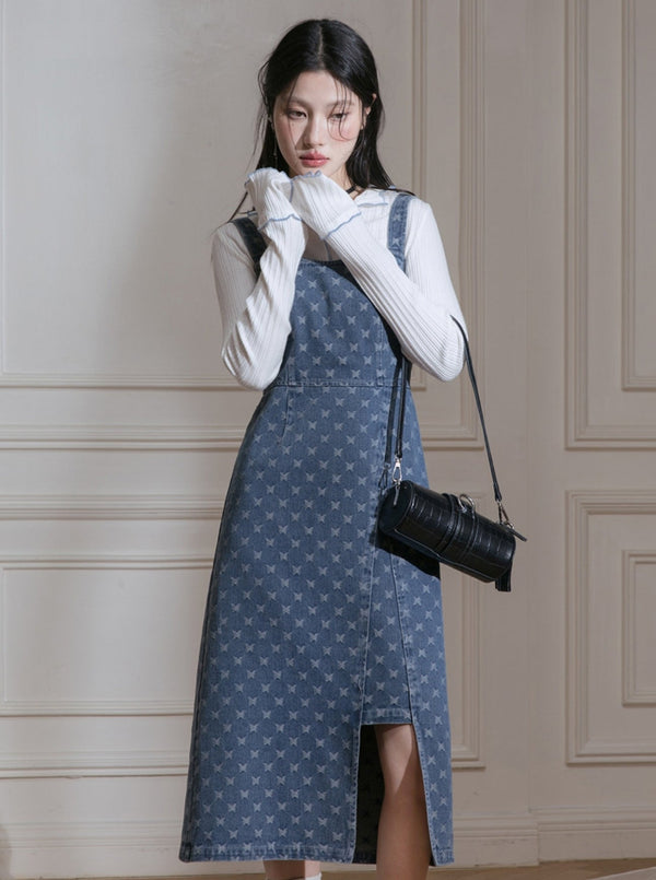 Edged Jacquard Denim Jacket Sundress Set